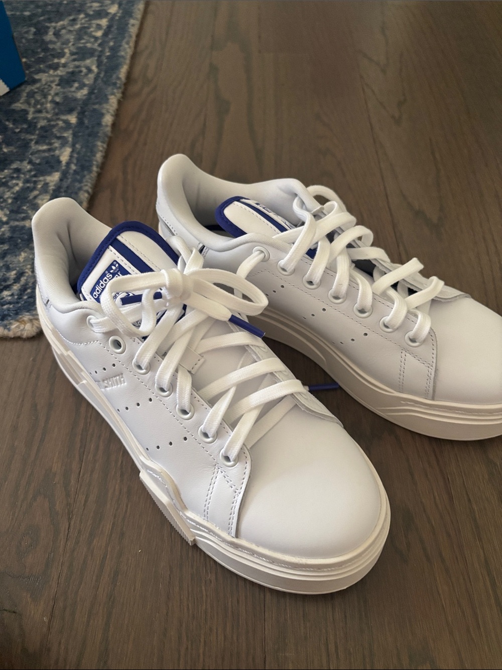 Brand new! adidas White Sneakers with Blue Accents